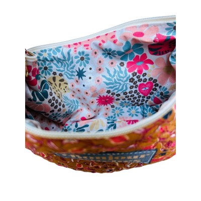 Sac demi-lune en coton matelassé indien moutarde "Bonjour Bitches"