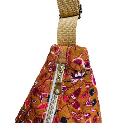 Sac demi-lune en coton matelassé indien moutarde "Bonjour Bitches"