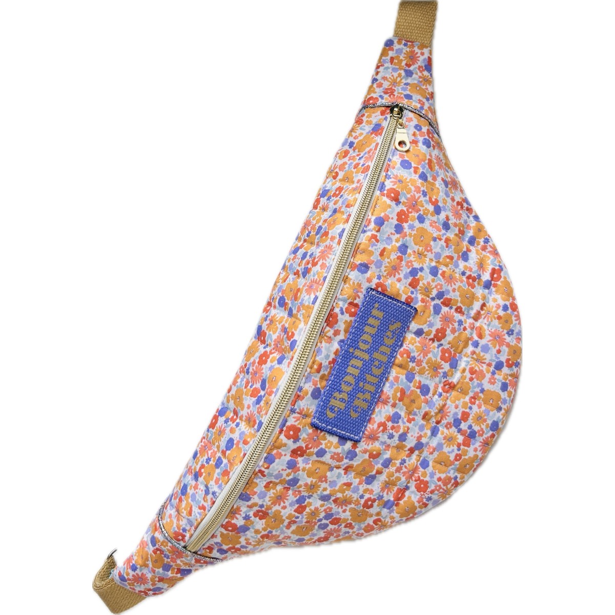 Sac banane XL en coton matelassé fleuri  "Bonjour Bitches"