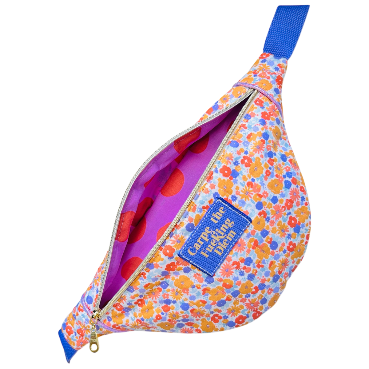 Sac banane matelassé petites fleurs "Carpe The Fucking Diem"