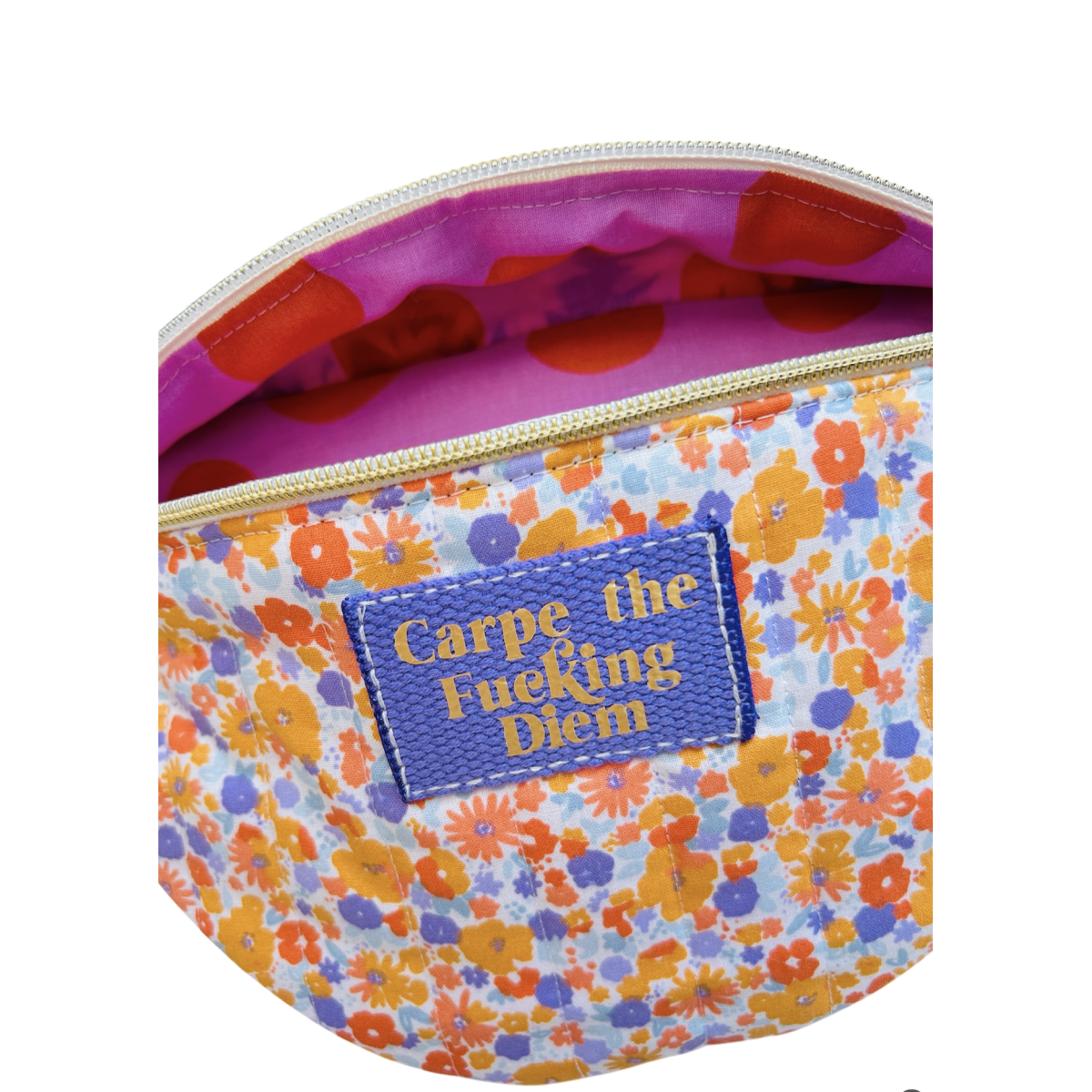 Sac banane matelassé petites fleurs "Carpe The Fucking Diem"