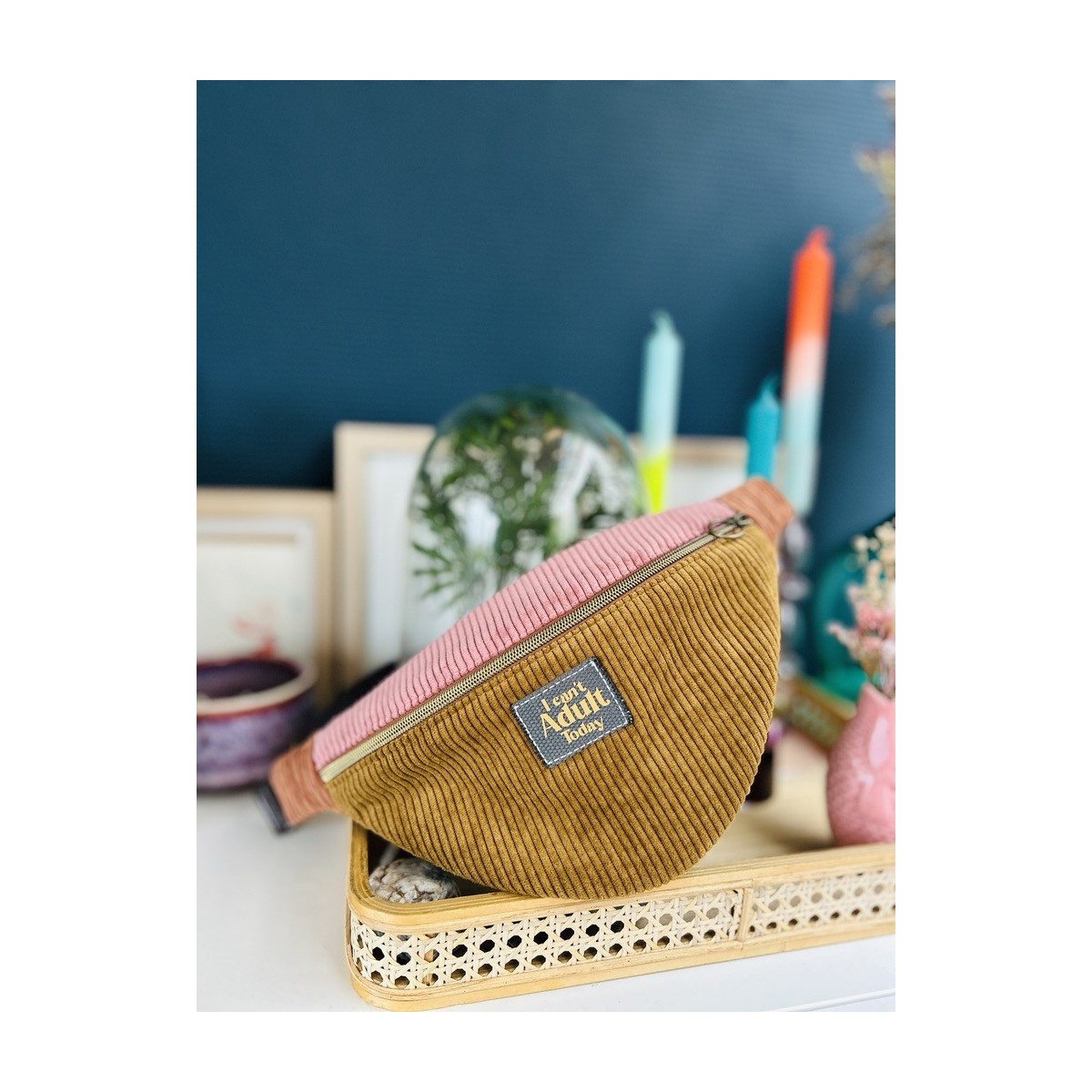 Sac banane en velours côtelé "I Can't Adult Today"