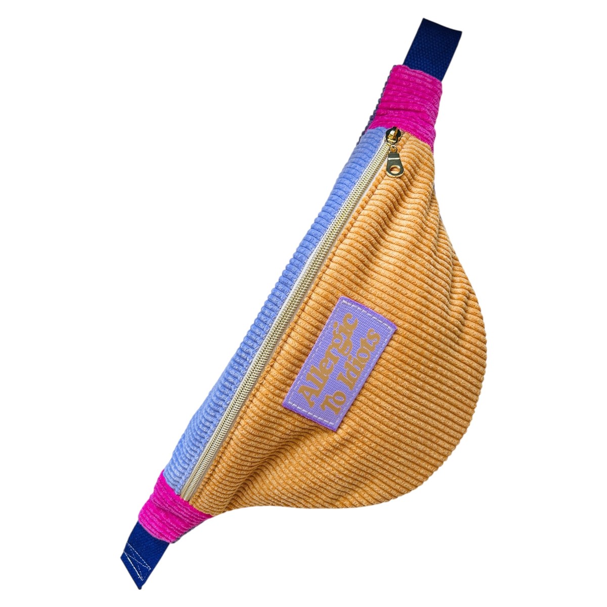 Sac banane en velours côtelé sorbet "Allergic To Idiots"