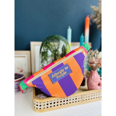 Sac banane en coton canevas ligné orange et mauve "Allergic to People"