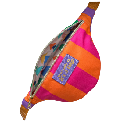 Sac banane en coton canevas ligné orange et rosee "Don't Grow Up It's A Trap"