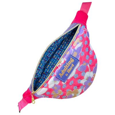 Sac banane en tissu upcyclé seventies rose  "Adulting Is Hard"