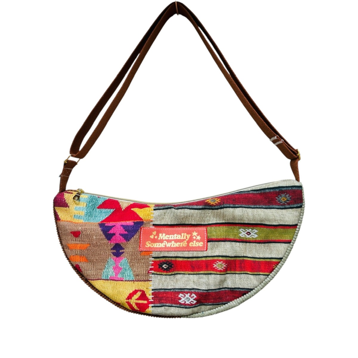 Sac demi-lune en canevas Tapis Aztèque "Mentally Somewhere Else"