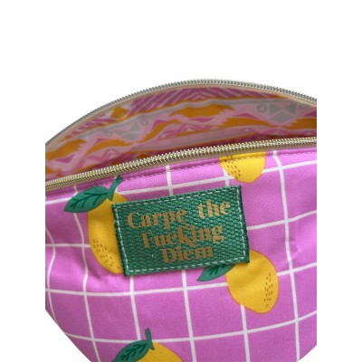 Sac banane en coton déperlant rose et citron jaune  "Carpe The Fucking Diem"