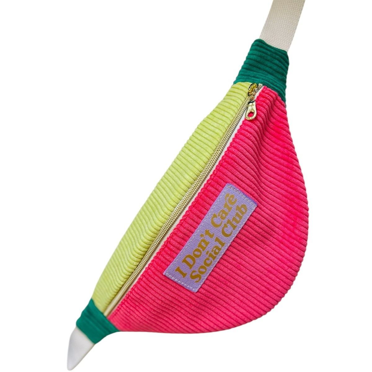 Sac banane en velours côtelé sorbet "I Don't Care Social Club"