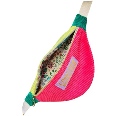 Sac banane en velours côtelé sorbet "I Don't Care Social Club"