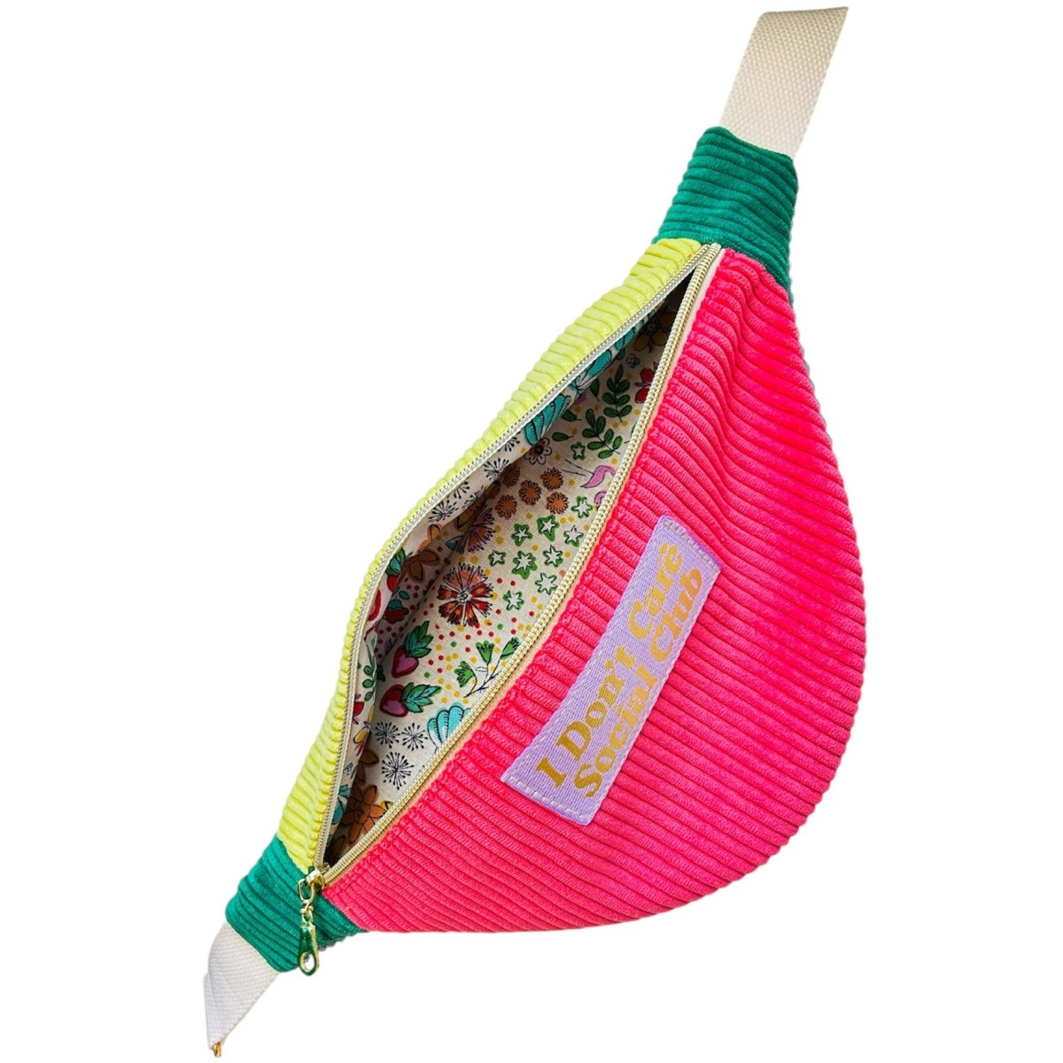 Sac banane en velours côtelé sorbet "I Don't Care Social Club"