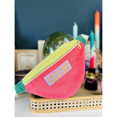 Sac banane en velours côtelé sorbet "I Don't Care Social Club"