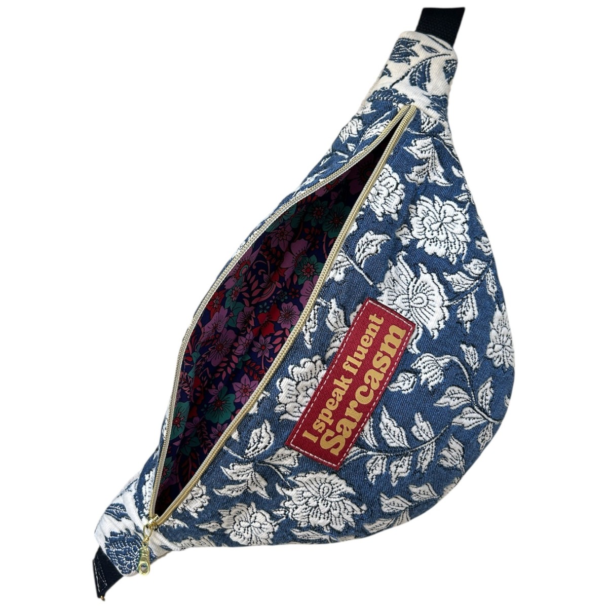 Sac banane XL en canevas bleu jeans et blanc  "I Speak Fluent Sarcasm"