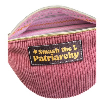 Sac banane en velours côtelé rose poudré "Smatch The Patriarchy"