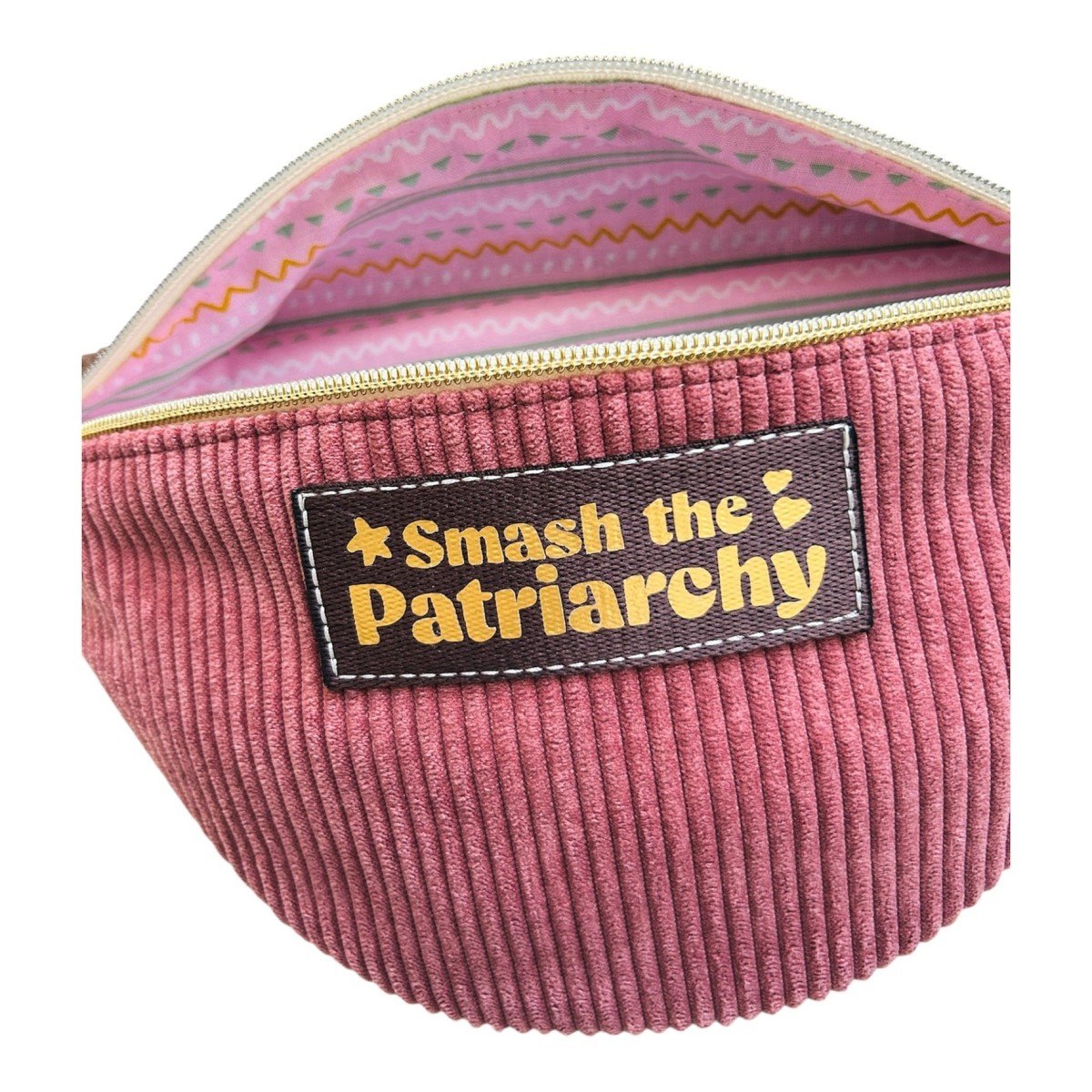 Sac banane en velours côtelé rose poudré "Smatch The Patriarchy"