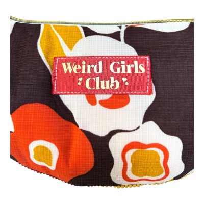 Sac demi-lune en velours et tissu vintage seventies "Weird Girls Club"
