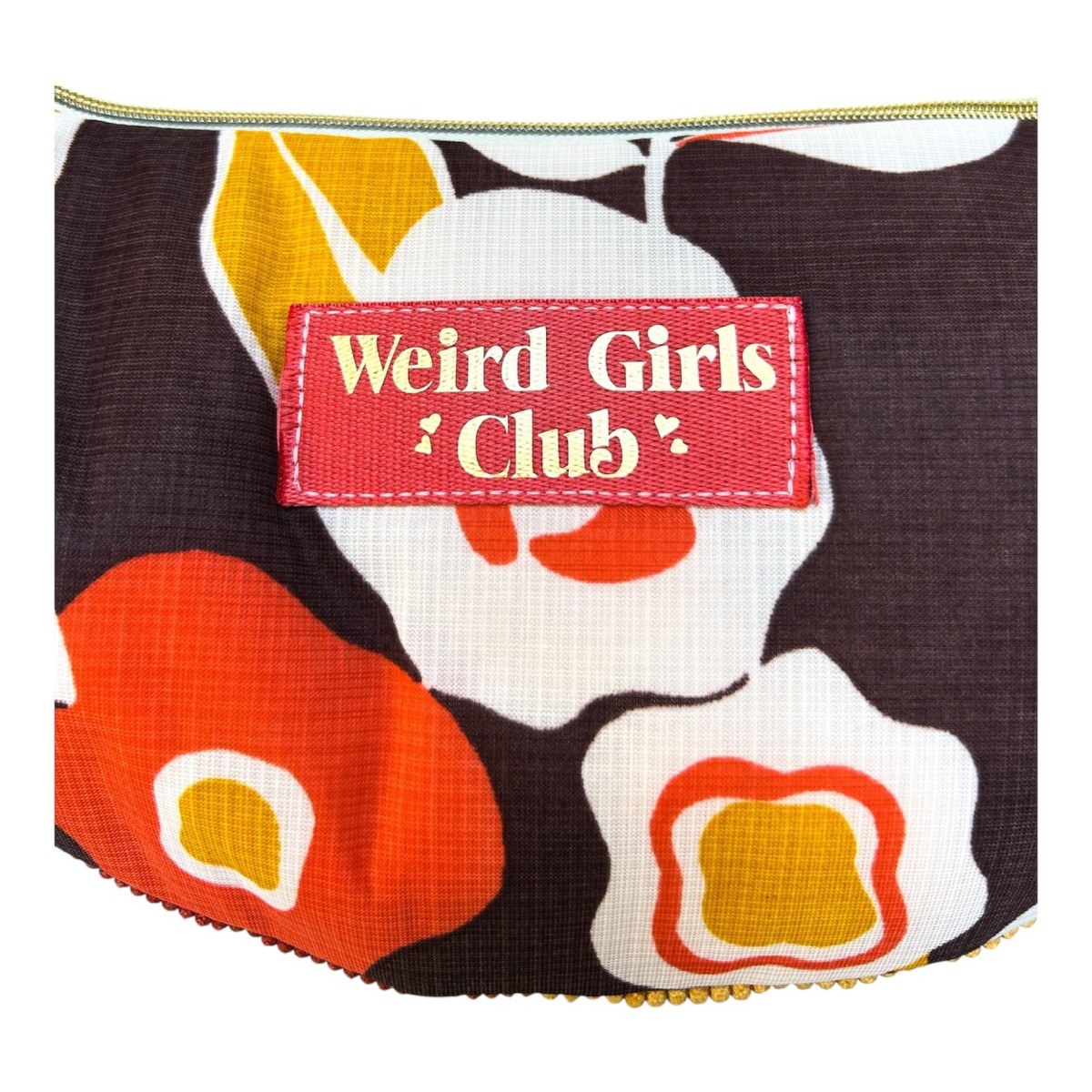 Sac demi-lune en velours et tissu vintage seventies "Weird Girls Club"